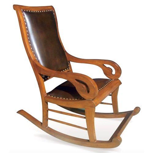 Royal Look Beautiful Polished Brown Teak Wooden Rocking Chair With Cushion