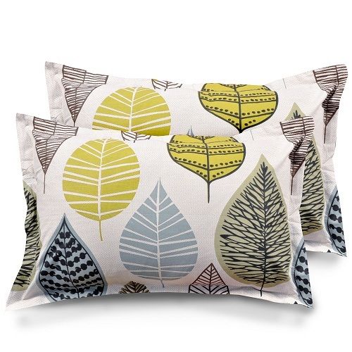 White Skin Friendly And Light Weight Leaves Printed Designer Two Pillow Covers For Domestic Use