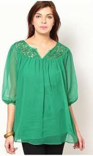 Indian Full Sleeve And Designer Neckline Green Trendy Top For Girls