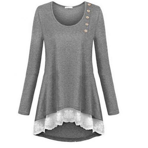 Dresses Plain Grey Full Sleeve Round Neck Cotton Chuditar Tops For Women Breathable