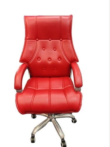 Steel Red Plain Leather High Back Fixed Arms Boss Office Chair 