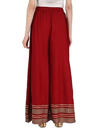 Washable Smooth Premium Quality Design Pattern Stylish Loose Fitting Rayon Women'S Ethnic Red Palazzo 