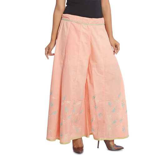 Indian Women Comfortable And Breathable Lightweight Peach Pink Printed Palazzo 