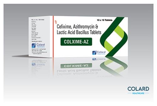 Colxime-Az Cefixime, Azithromycin And Lactic Acid Bacillus Antibiotic Tablet, 10X10 Box Pack Storage: Cool & Dry Place