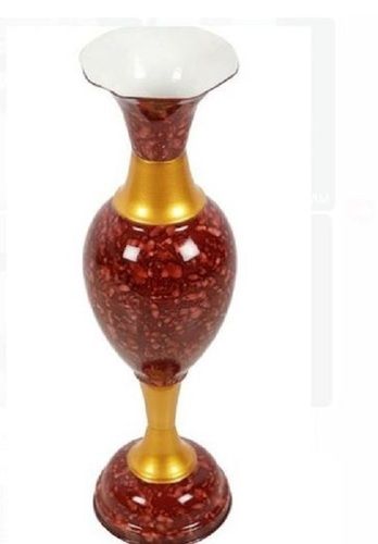 Red And Golden Color Metal Flower Pot With Glossy Finish For Decoration 