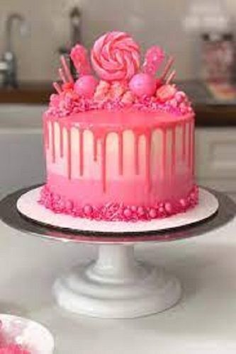 Rich Taste 100 Percent Pure Tasty Mouth Melting Pink White Creamy Cake With Candy Topping 