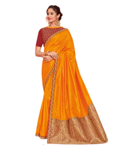 Casual Women'S Stylish Fabrics Attractive Trendy Printed Orange Color Silk Sarees