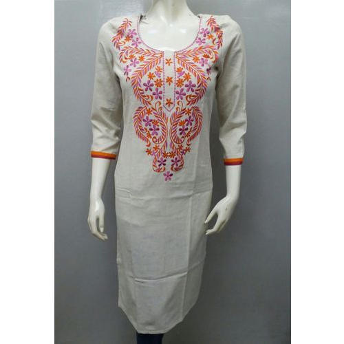 Embroidered Cotton Flex Sleeve Embroidery Kurtis For Women