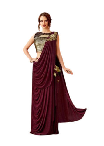 Brown Lightweight Gorgeous Look Best Material Light Weight Smooth Silky Plain Saree 