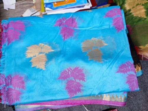 Multicolor Women Beautiful And Lightweight Leaf Printed Silk Sarees Without Blouse