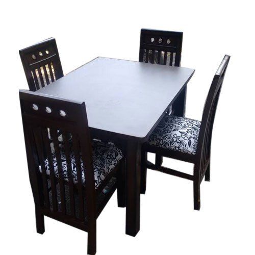 Long Life Square Dark Brown 4 Seater Neem Wood Dining Table Set  Indoor Furniture