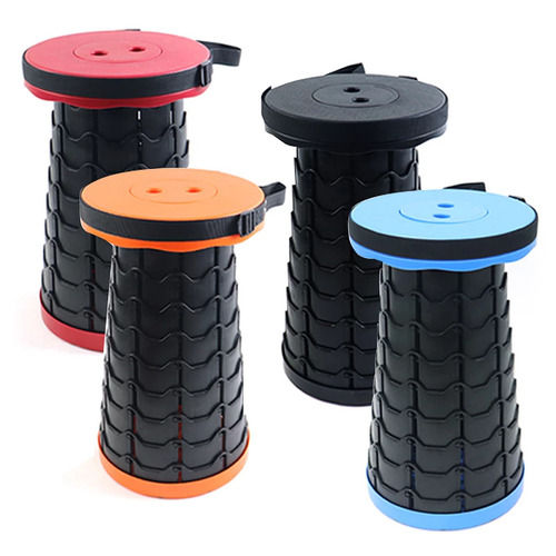 Round Blue and Red Plastic Folding Telescopic Stool - 26Cm Length, 1040Gm Weight | Portable Travel Solution