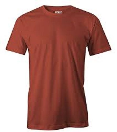 Cotton Orange Round Neck Half Sleeves Casual Wear Plain Mens T Shirt