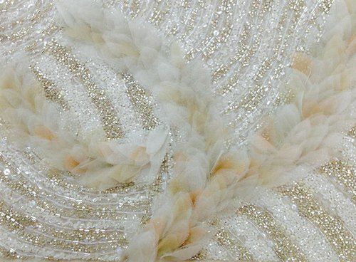 Multi Colour White Net Heavy Stone Work Embroidered Bridal Fabric