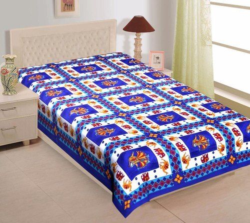 100 Percent Cotton Breathable And Comfortable Blue Printed Double Bedsheet Size: Full