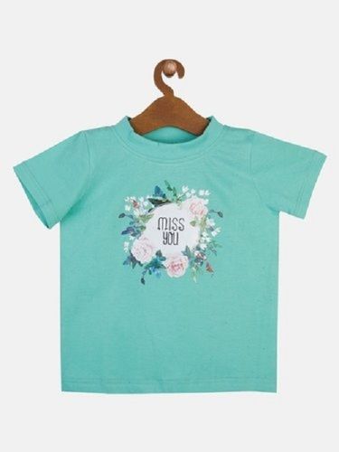 Blue Formal Wear Half Sleeves Kids Girls Round Neck Printed Cotton T Shirt  Age Group: 10