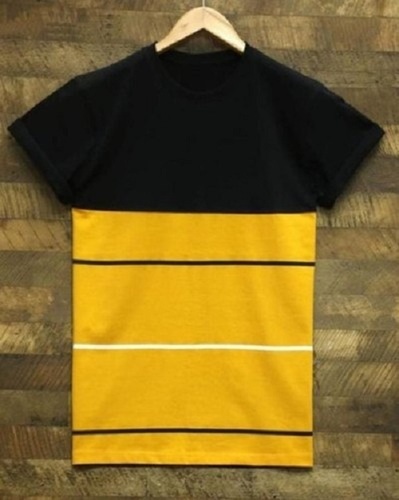 Men 100 Percent Cotton Comfortable And Breathable Printed Half Sleeves T-Shirt - Cotton Blend Sizes S M L Yellow and Black Color O-Neck Design Ideal for Summer Wear