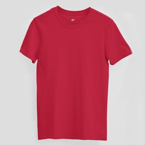 Round Neck Short Sleeves Red Plain Cotton T Shirts