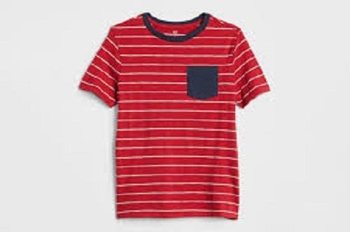 Cotton Red Striped Pattern Causal Wear Round Neck Half Sleeves Baby T Shirt