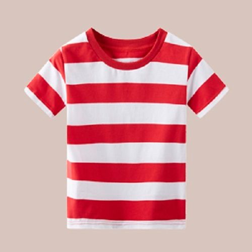 White And Red Checked Round Neck Half Sleeves Baby T Shirt