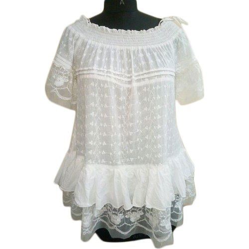 White Color Off Shoulder Round Neck Casual Wear Top For Girls