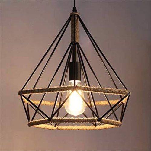 Black Dimond Shape Covered By Rope Ceiling Lamps Tricon