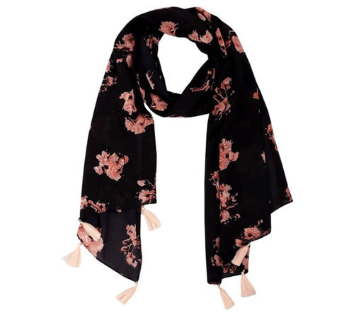 Casual Wear Ladies Black Cotton Printed Stole, Machine Washable