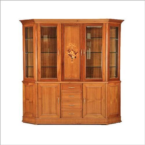 Machine Made Rich And Luxurious Looking Stylish Yellow & Orange Teak Wood Showcase