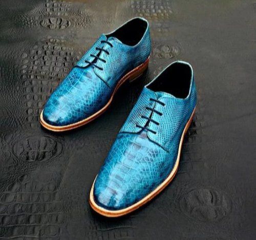 Simple And Stylish Comfortable Men Blue Lace Up Party Wear Leather Shoes