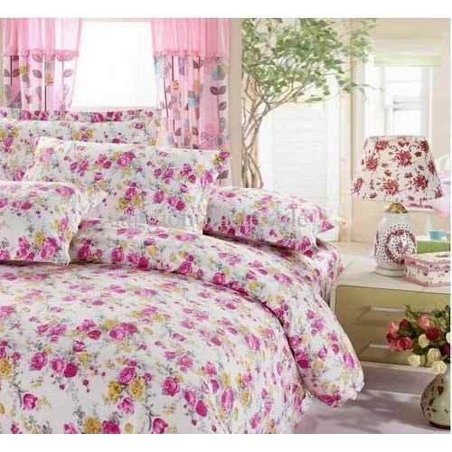 क्विक ड्राई हैंड वॉश फ्रेंडली व्हाइट एंड पिंक प्रिंटेड डिज़ाइनर पॉलिएस्टर कॉटन बेडशीट फ़ैब्रिक