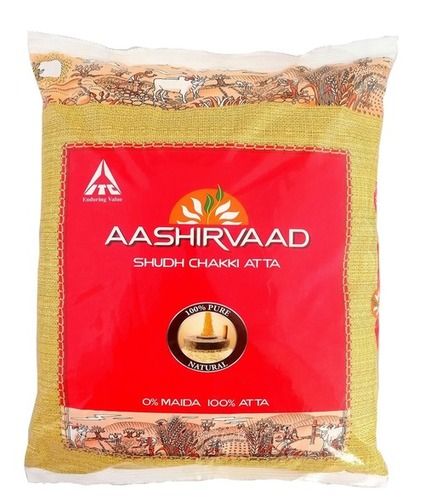 100 Percent Pure And Natural White Color Aashirvaad Shudh Chakki Atta, Pack Size 5Kg Carbohydrate: 76 Grams (G)