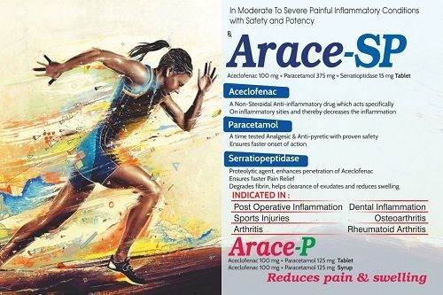 Arace Sp Aceclofenac, Paracetamol And Serratioptidase Tablet For Reducing Pain 