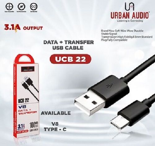 Black Urban Audio Output 3.1 Amp Type C Data Cable Length 1 Meter For Phones