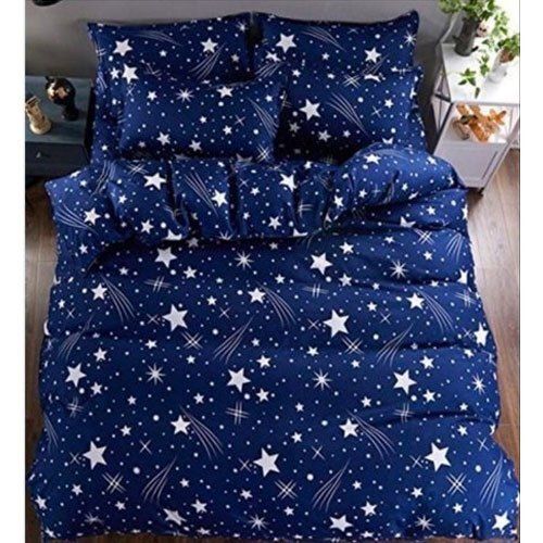 Washable Blue Colour Hand Wash Friendly Star Design Printed Cotton Double Bed Sheets