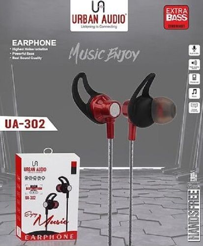 Grey And Red Urban Audio Wired Earphone With Highest Noise Isolation With Microphone