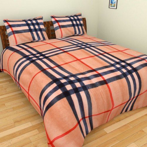 Washable Light Orange And Blue Colour Woolen Printed Designer Double Bed Sheet For Hand Wash Friendly