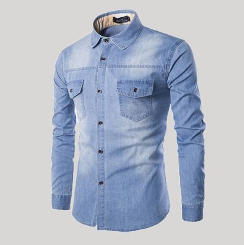 Men Blue Full Sleeve Collar Neck Breathable Denim Shirt Age Group: 18 + Above