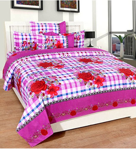 Washable Polyester Pink Colour Flower Printed Bed Sheet Fabric Machine And Hand Wash Friendly