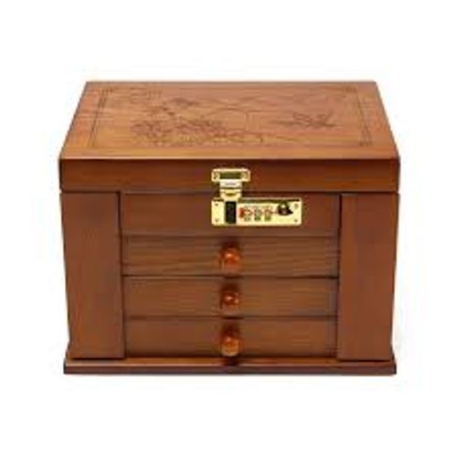 Square Removable Protection Dark Natural Lock Wood Jewellery Box 