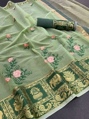 Casual Wear Soft Cotton Silk Saree With Gold Jari Weaving Border 
