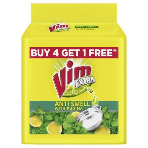 Extract Clears Oil Grease & Tough Stains Vim Extra Anti Smell Pudina Dishwash Bar 200 G-Buy 4 Get 1 Free 