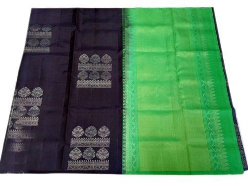 Traditional Elegant Beautiful And Breathable Printed Fancy Green With Black Soft Silk Sarees