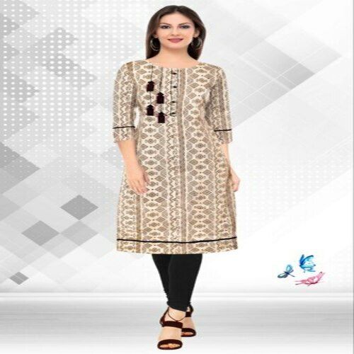 No Fade Perfect Brown Cotton 3/4Th Sleeve Designer Kurti 