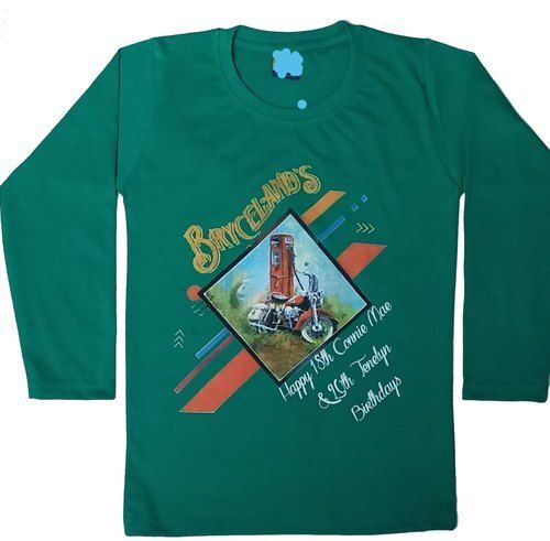 No Fade Casual Wear Printed Green Breathable Skin Friendly Wrinkle Free Cotton Round Neck Full Sleeve T Shirts For Kids