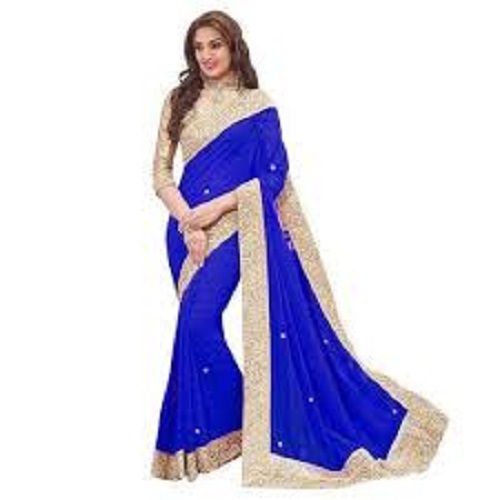 Women Comfortable And Breathable Designer Blue Saree For Daily Wear