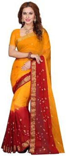 Women Comfortable And Breathable Light Weight Printed Yellow Maroon Saree 