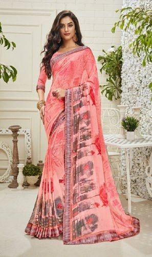 Pink Women Elegant And Beautiful Designer Heavy Printed Georgette Party Wear Saree