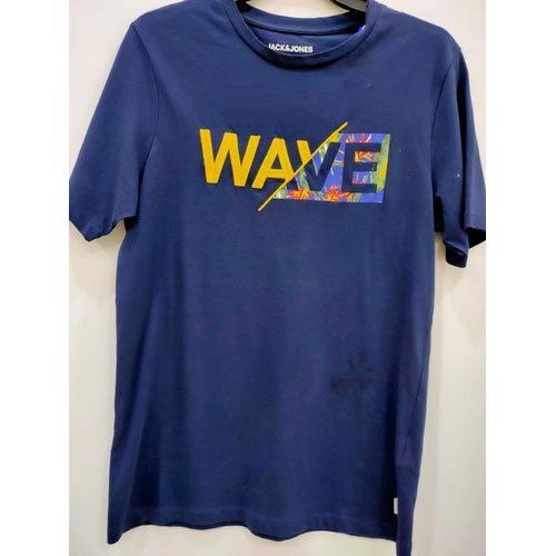 Blue Cotton Half Sleeve And Casual Wear Mens Round Neck Printed T Shirts For Men 