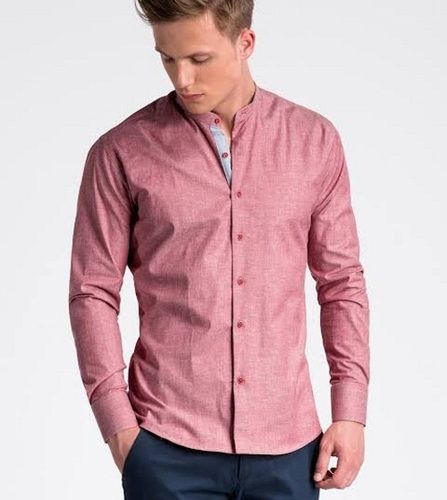 Men Collar Neck Full Sleeves And Skin Friendly Comfortable Pink Plain Shirts  Collar Style: Classic