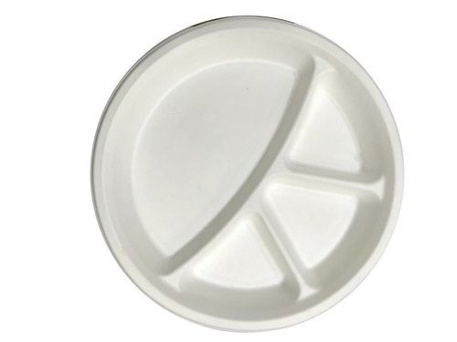 Plain White Disposable 4 Campartments Paper Plate For Events And Parties, Size 10 Inch